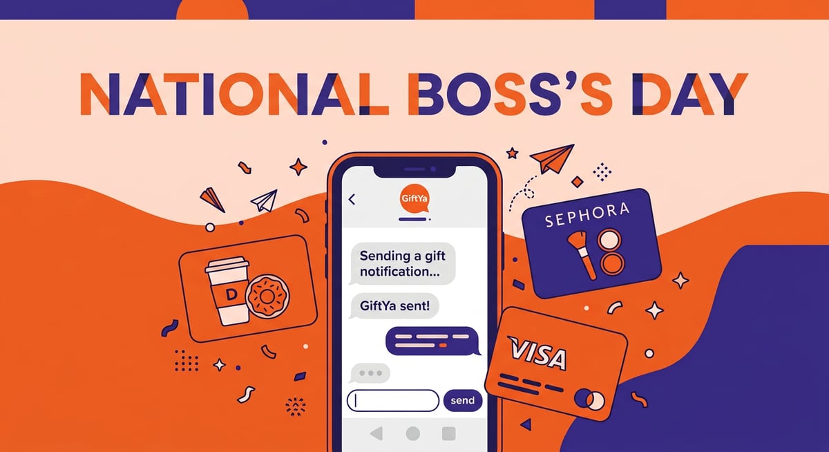 National Boss's Day hero — Dunkin, Sephora, and Visa gift cards, text-a-gift concept