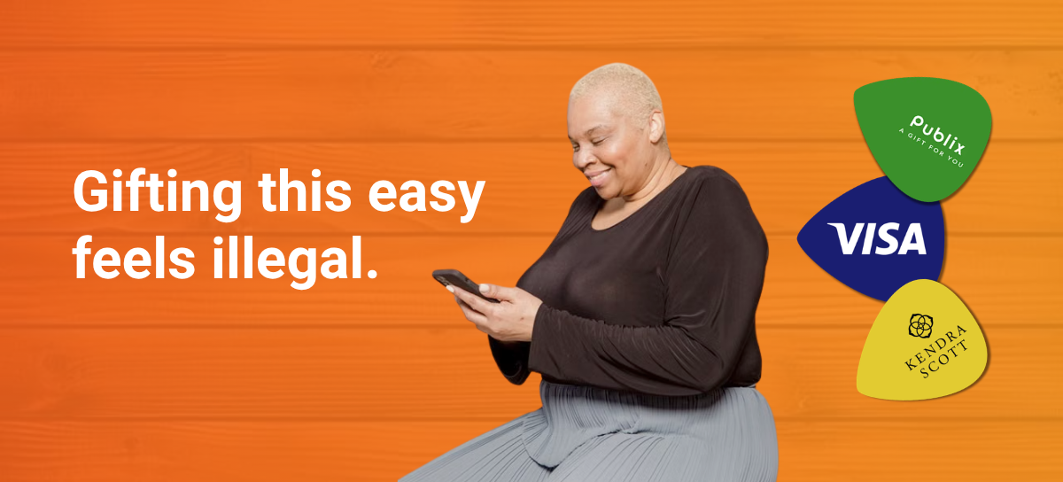 Gifting this easy feels illegal. Visa and Publix gift cards, textable in seconds.